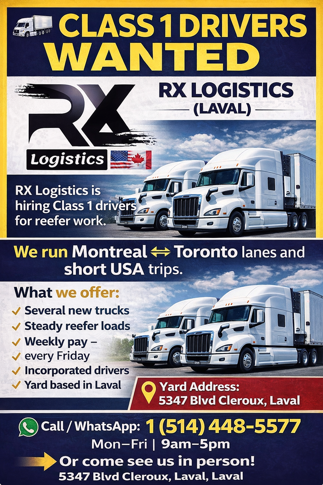 CLASS 1 DRIVERS WANTED – RX LOGISTICS (LAVAL)