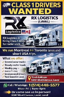 CLASS 1 DRIVERS WANTED – RX LOGISTICS (LAVAL)