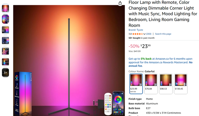 (New)Smart RGB  Led Floor Lamp with APP Or Remote Control, Color - Photo 2