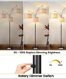 Modern 3-Light Arc Floor Lamp – Matte Black with Linen Shades - Photo 3