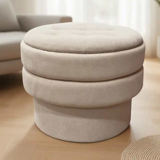 Round Storage Ottoman in Oat Free Delivery... - Photo 2