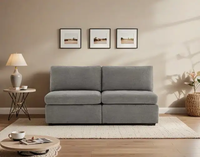 2-Piece Modular Armless Sofa – Linen-Style Upholstered Couch