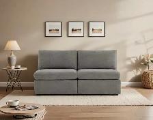 2-Piece Modular Armless Sofa – Linen-Style Upholstered Couch