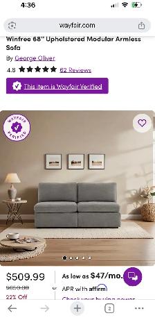 2-Piece Modular Armless Sofa – Linen-Style Upholstered Couch - Photo 8