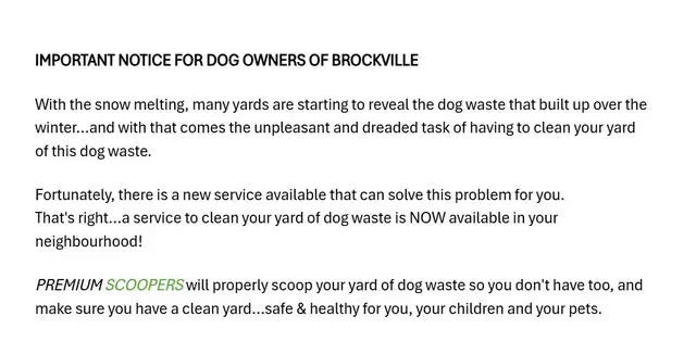 IMPORTANT NOTICE FOR DOG OWNERS OF BROCKVILLE