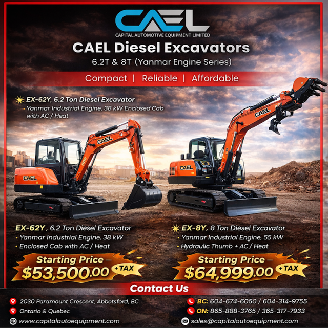 CAEL Diesel Excavators — 6.2T & 8T (Yanmar Engine Series)CAEL m