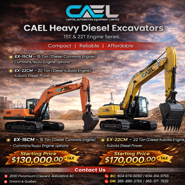 NEW CAEL Heavy Duty Excavators 15T & 22T Warranty certified C