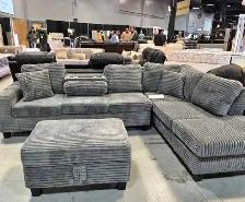 Corduroy 6 seater sectional couch with ottoman