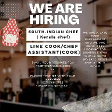 ASAP hiring South Indian Cooks , Kitchen helpers & Dishwasher