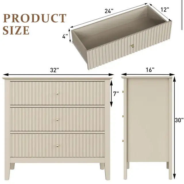 Modern Fluted 3-Drawer Dresser - Photo 4