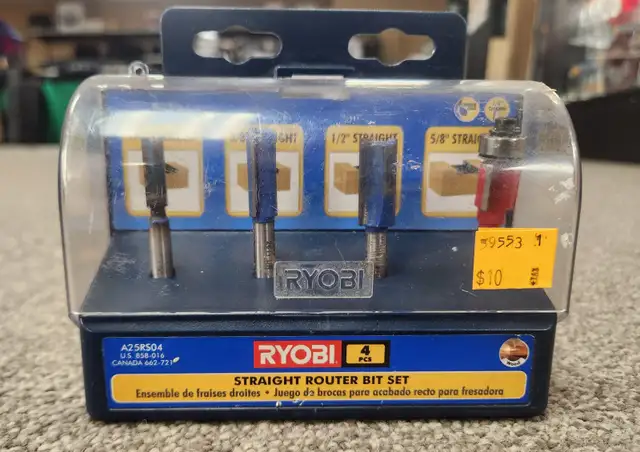 Ryobi Straight Router 4 Piece Bit Set in Case
