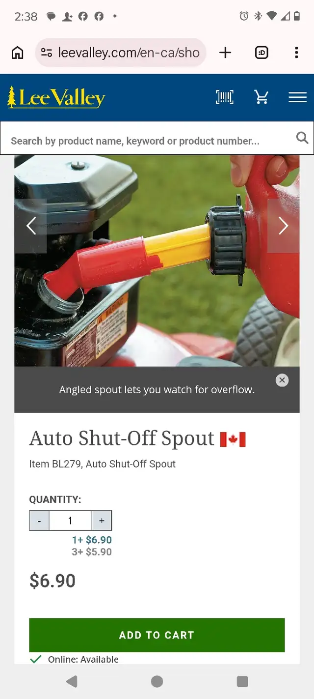 Lee Valley Gas Can Flexi spout