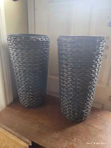 Pair of Tall Wicker Resin Planters