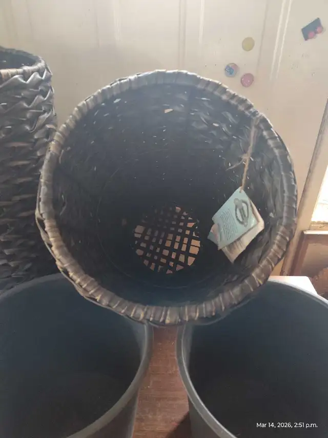 Pair of Tall Wicker Resin Planters - Photo 3