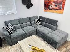 New Sectional Sofa Bed With Storage Ottoman Grey in Sale