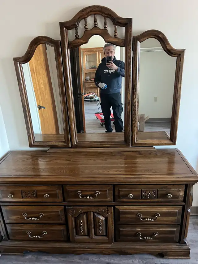 Free delivery used Solid Wood Dresser with Triple Mirror