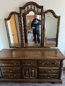 Free delivery used Solid Wood Dresser with Triple Mirror