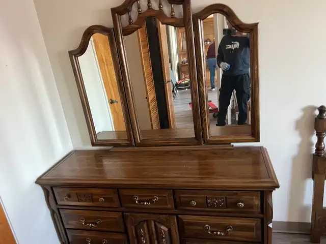 Free delivery used Solid Wood Dresser with Triple Mirror - Photo 2