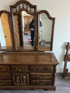 Free delivery used Solid Wood Dresser with Triple Mirror - Photo 3