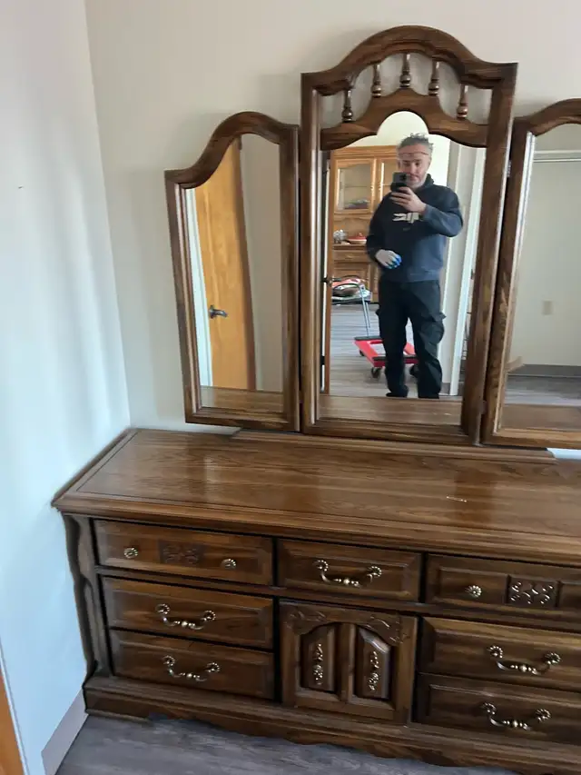 Free delivery used Solid Wood Dresser with Triple Mirror - Photo 4