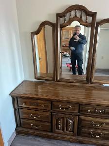 Free delivery used Solid Wood Dresser with Triple Mirror - Photo 4