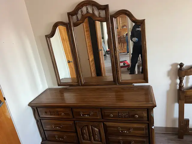 Free delivery used Solid Wood Dresser with Triple Mirror - Photo 5