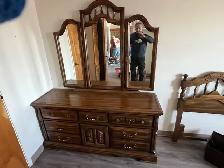 Free delivery used Solid Wood Dresser with Triple Mirror - Photo 6