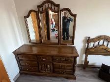 Free delivery used Solid Wood Dresser with Triple Mirror - Photo 7