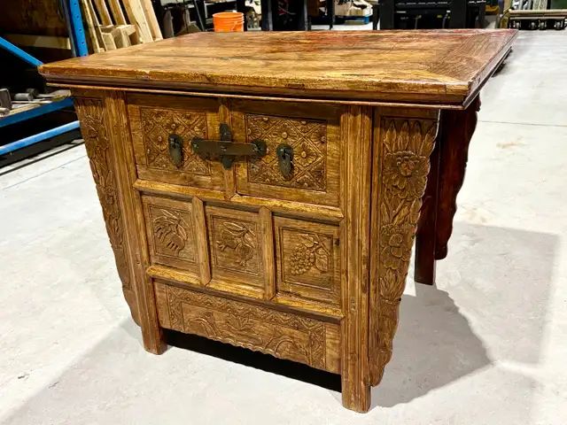 IMPRESSIVE Antique Chinese Wood Carved Altar Cabinet (c. 1800s)