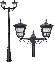 8FT SOLAR LAMP POST–DOUBLE HEAD–CAST ALUMINUM–NO WIRING -NEW-250