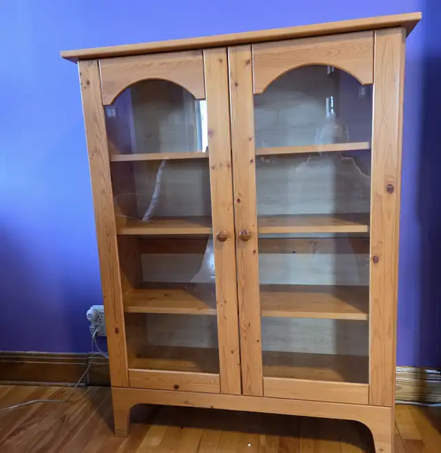 Belle bibliothèque ou vitrine basse portes vitrés bois