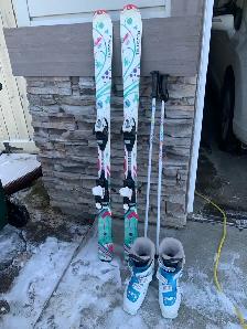 Skis Boots and Poles x 2 sets