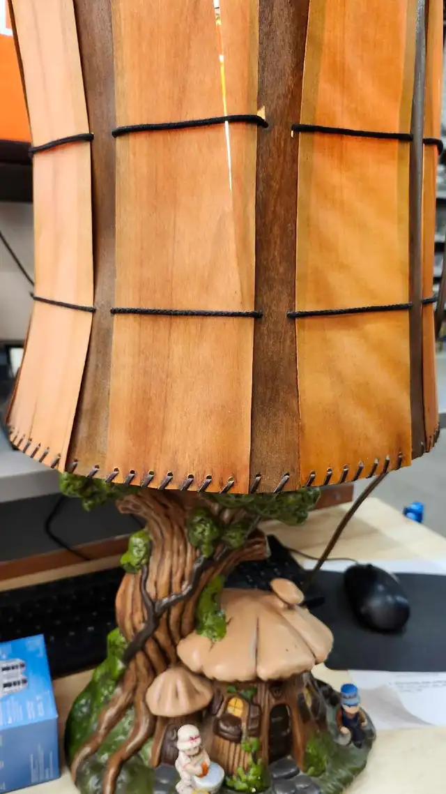 A  very unique Lamp with wood veneer   Lamp shade