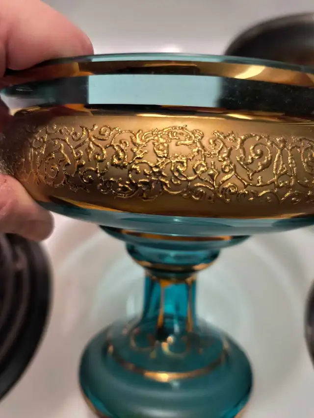 Blue Crystal Vause with 24 k gold splatter decoration