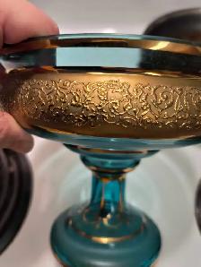 Blue Crystal Vause with 24 k gold splatter decoration