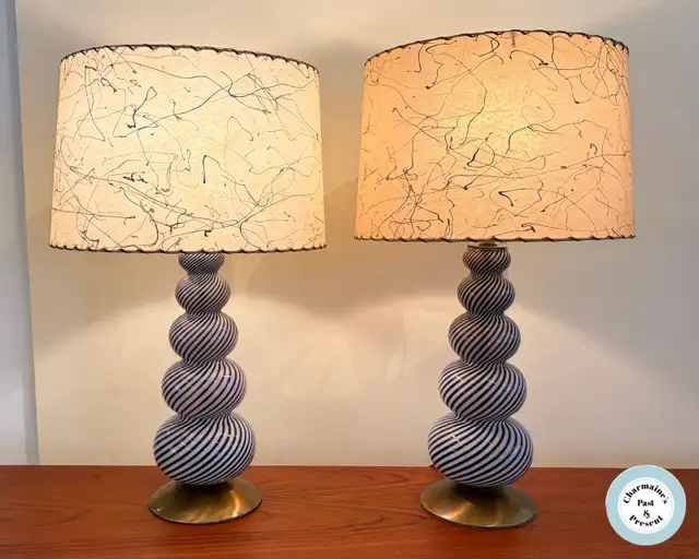 BREATHTAKING PAIR OF MURANO GLASS SWIRL LAMPS AT CHARMAINES
