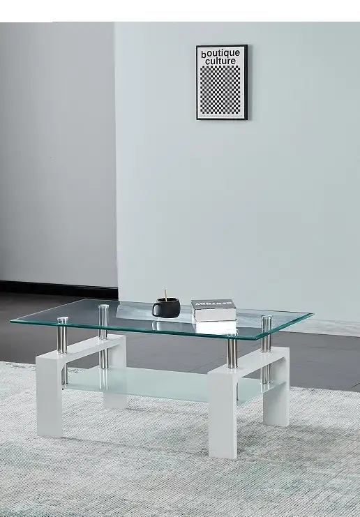 Glass Coffee Table  With Glossy White Legs - Photo 2