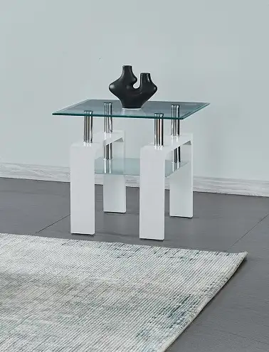 Glass Coffee Table  With Glossy White Legs - Photo 4