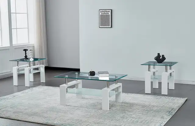 Glass Coffee Table  With Glossy White Legs - Photo 5
