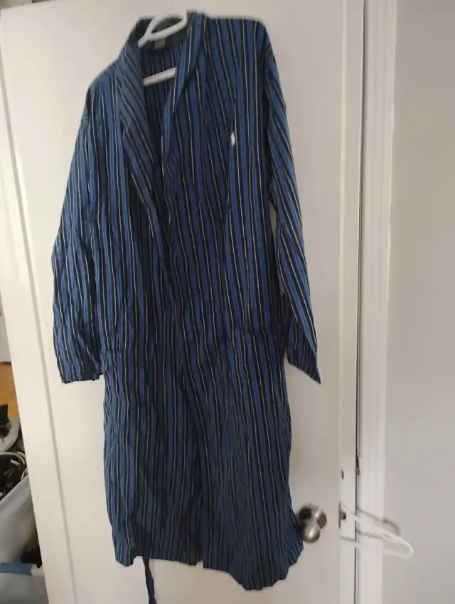 Polo Ralph Lauren Striped Cotton Robe Blue White Pockets Small