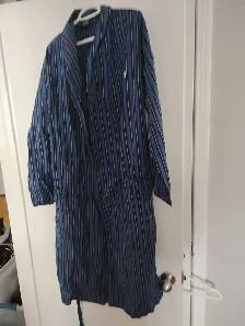 Polo Ralph Lauren Striped Cotton Robe Blue White Pockets Small