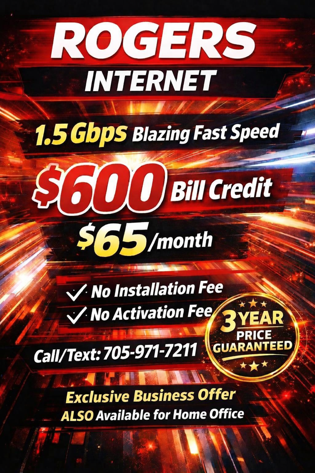 $65 Rogers Internet – No Install Fee   $600 Credit