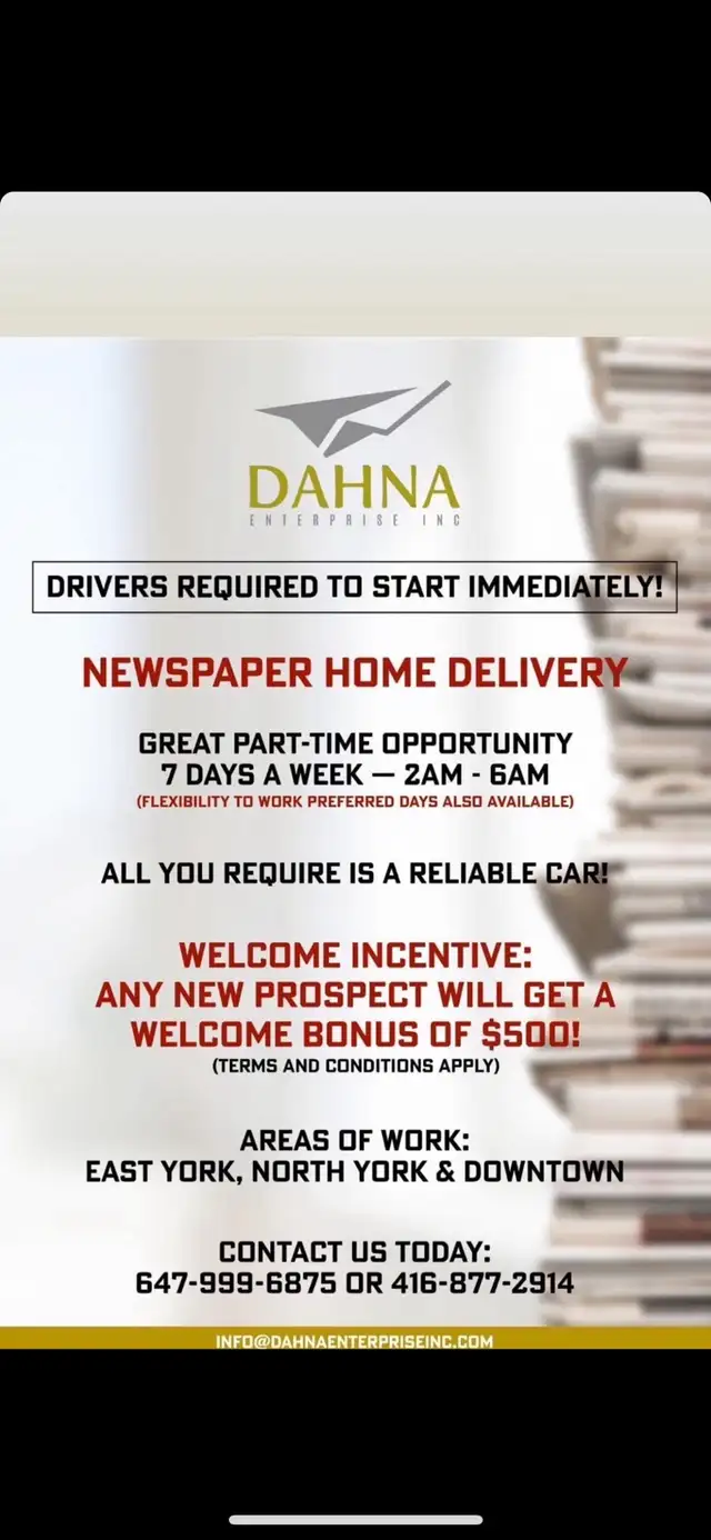 (JOB IN NEED?) Newspaper delivery job