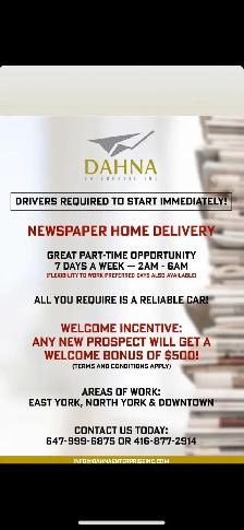 (JOB IN NEED?) Newspaper delivery job