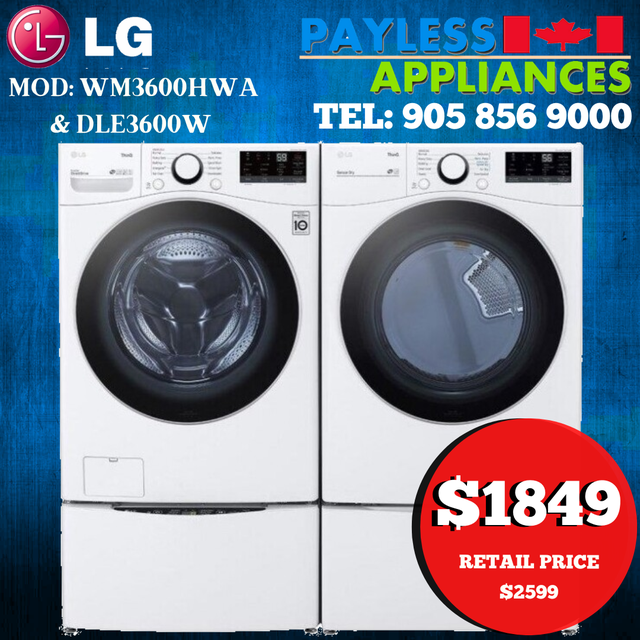 LG WM3600HWA 27' Front Load Washer DLE3600W Dryer Pair Sale