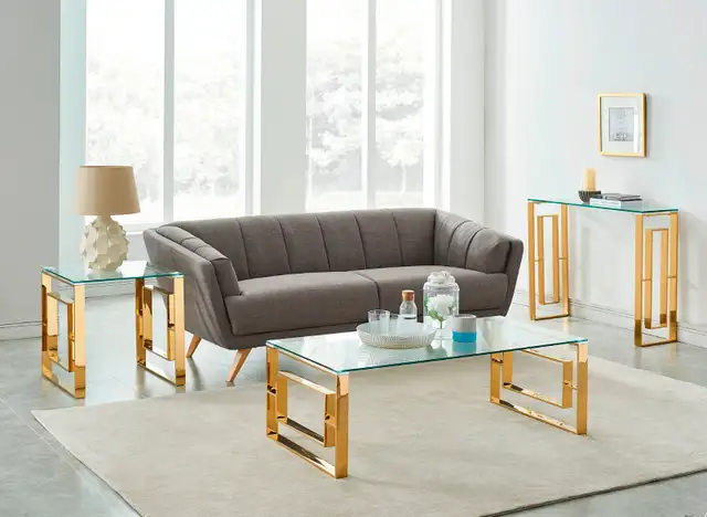 EROS COFFEE TABLE IN POLISHED GOLD AND THICK GLASS.. - Photo 7