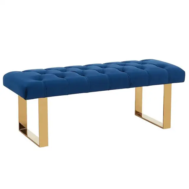 DOUBLE BENCH THICK PLUSH VELVET SEATING N GOLD LEGS DASHING PIC! - Photo 4