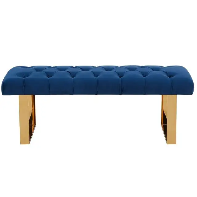 DOUBLE BENCH THICK PLUSH VELVET SEATING N GOLD LEGS DASHING PIC! - Photo 7