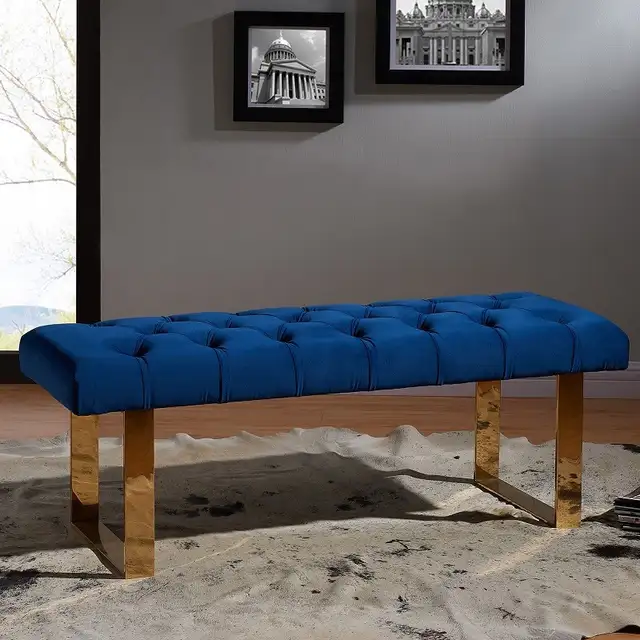 DOUBLE BENCH THICK PLUSH VELVET SEATING N GOLD LEGS DASHING PIC! - Photo 8