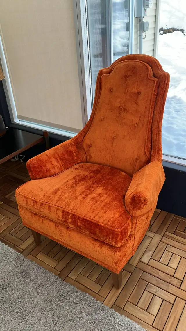 Mid century. TEAK TECK Table d'appoint / Fauteuils chaise orange - Photo 2